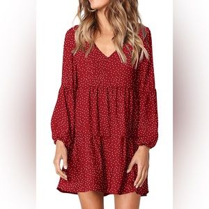 Red Polka Dot Dress - Amoretu Women Summer Tunic Dress V Neck Casual